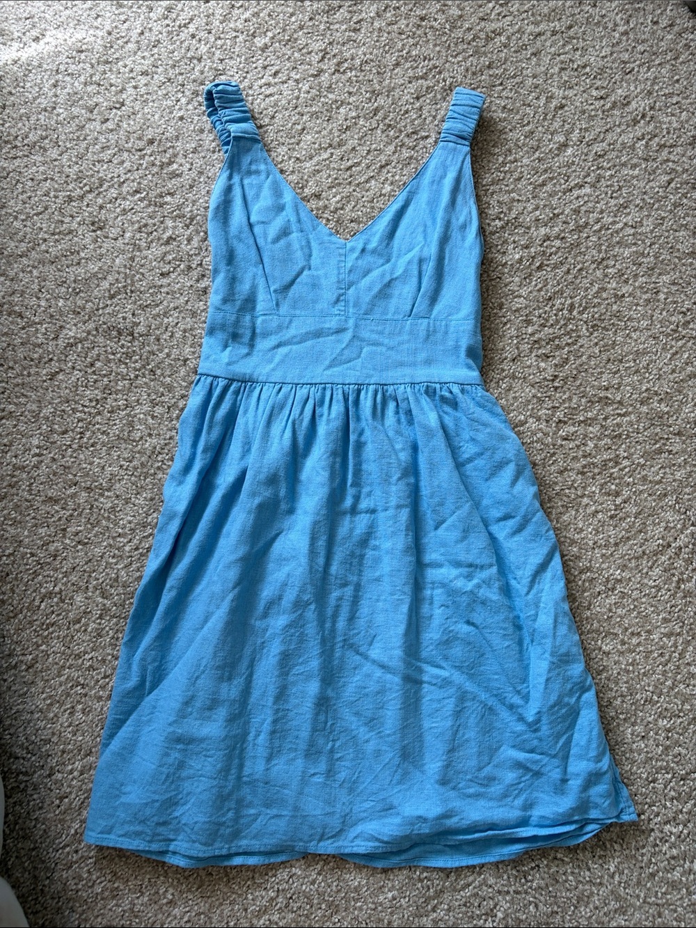 Abercrombie & Fitch Sky Blue V-Neck Mini linen Sundress
